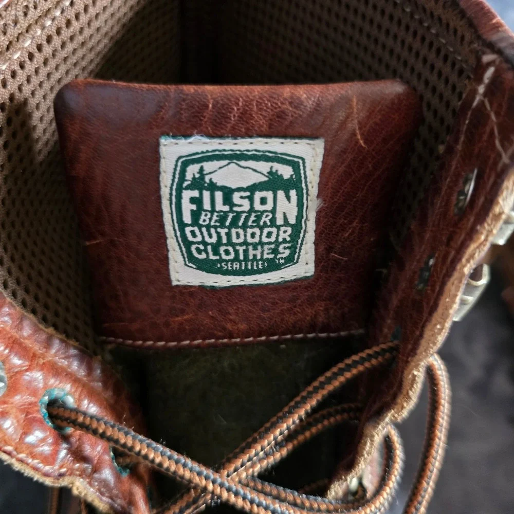 Filson x Sebago Mens 10 Wool Leather Moc Toe Boots Brown Green Vibram 69837